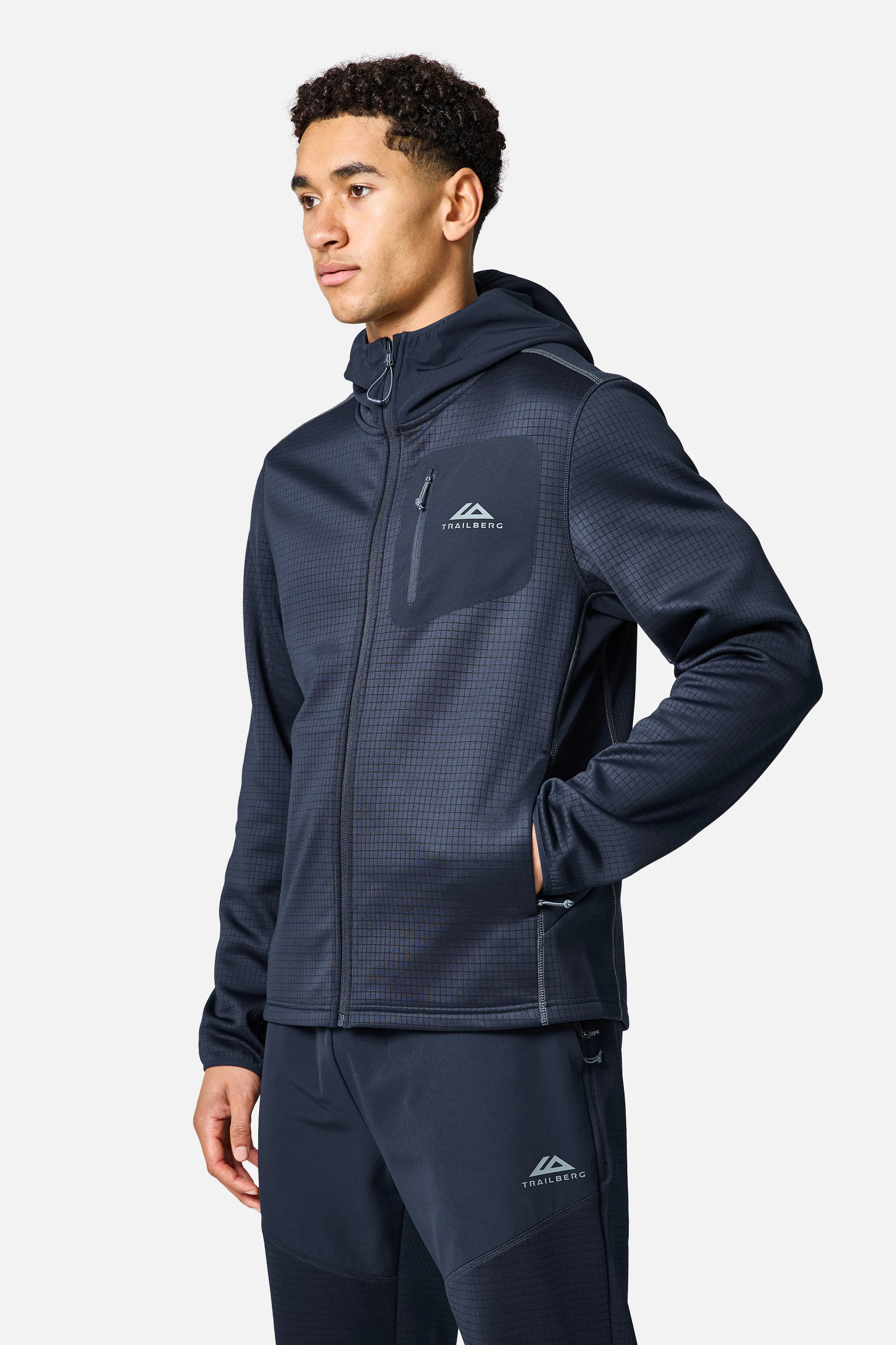 District Gridded Fleece Tracksuit - Deep Ocean Blue/Storm Grey - Image 2