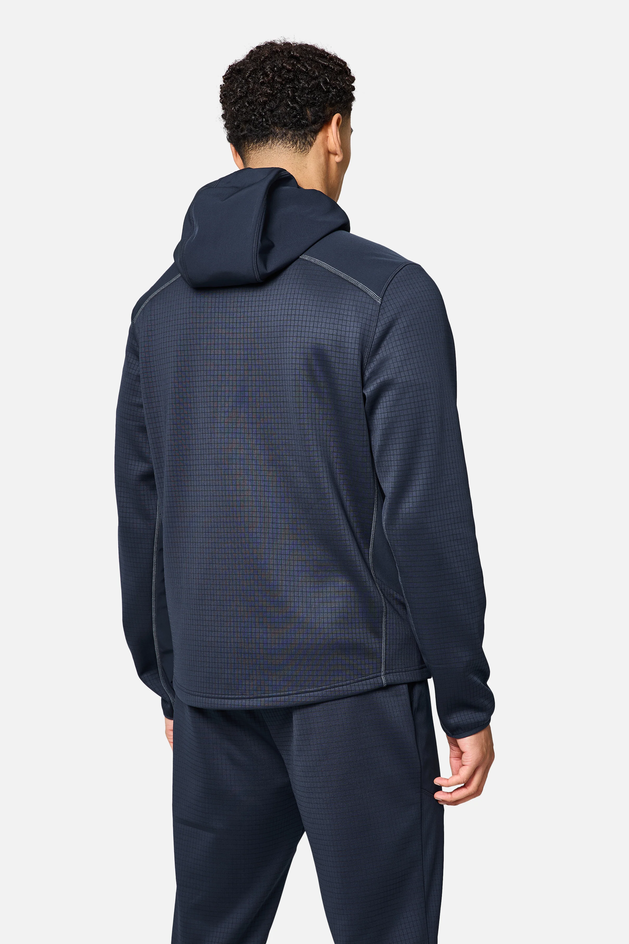 District Gridded Fleece Tracksuit - Deep Ocean Blue/Storm Grey - Image 3