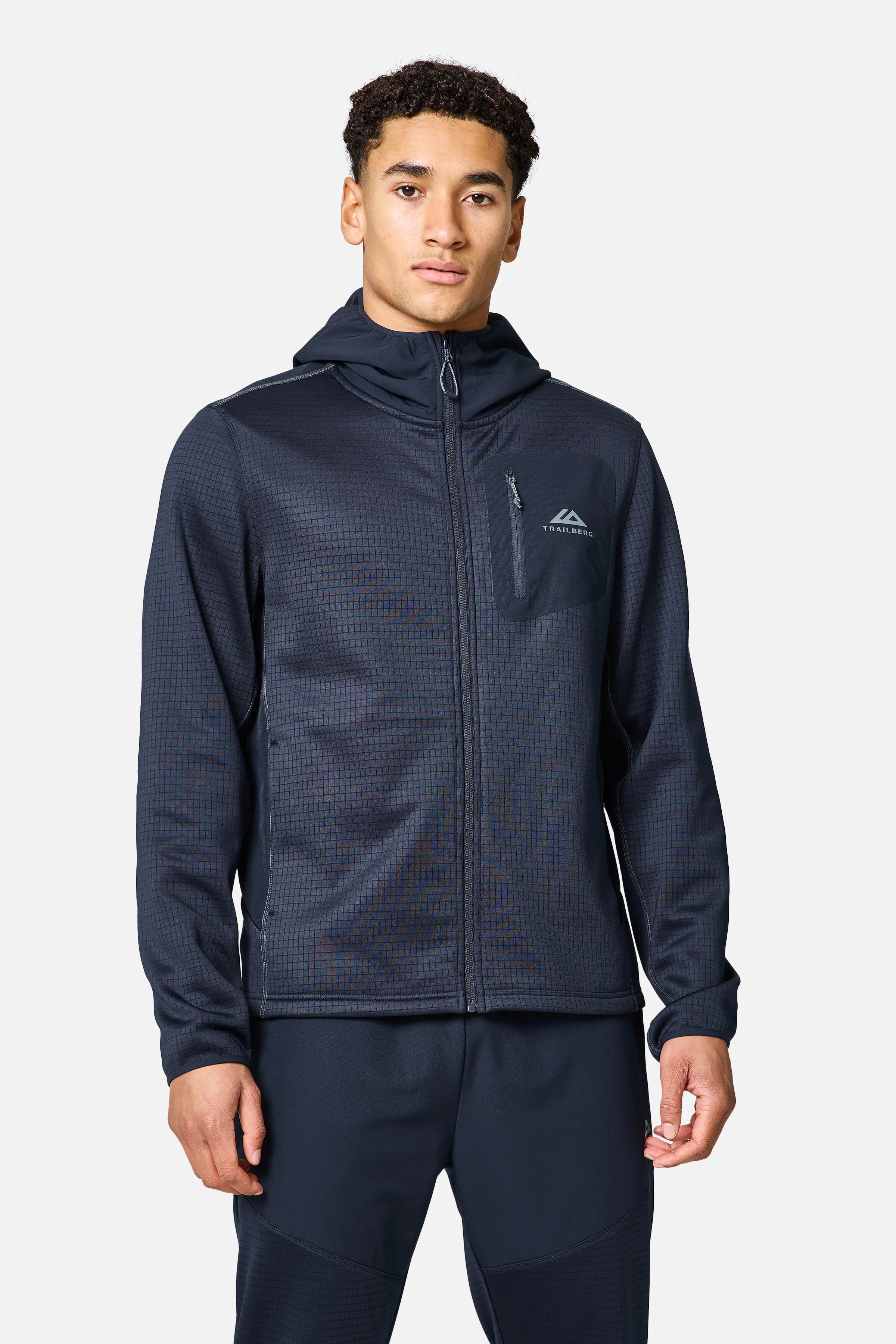 District Gridded Fleece Tracksuit - Deep Ocean Blue/Storm Grey - Image 4