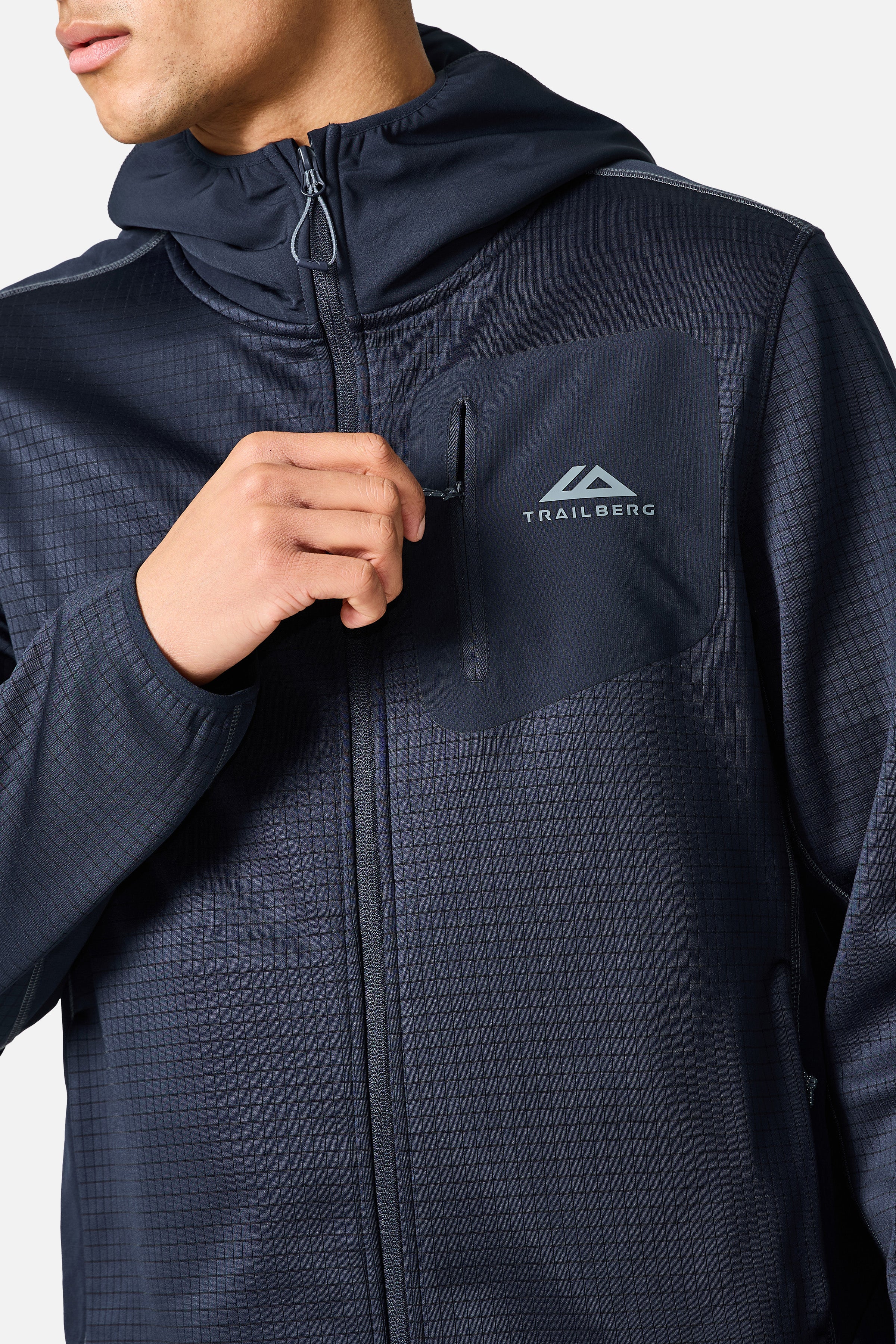 District Gridded Fleece Tracksuit - Deep Ocean Blue/Storm Grey - Image 5