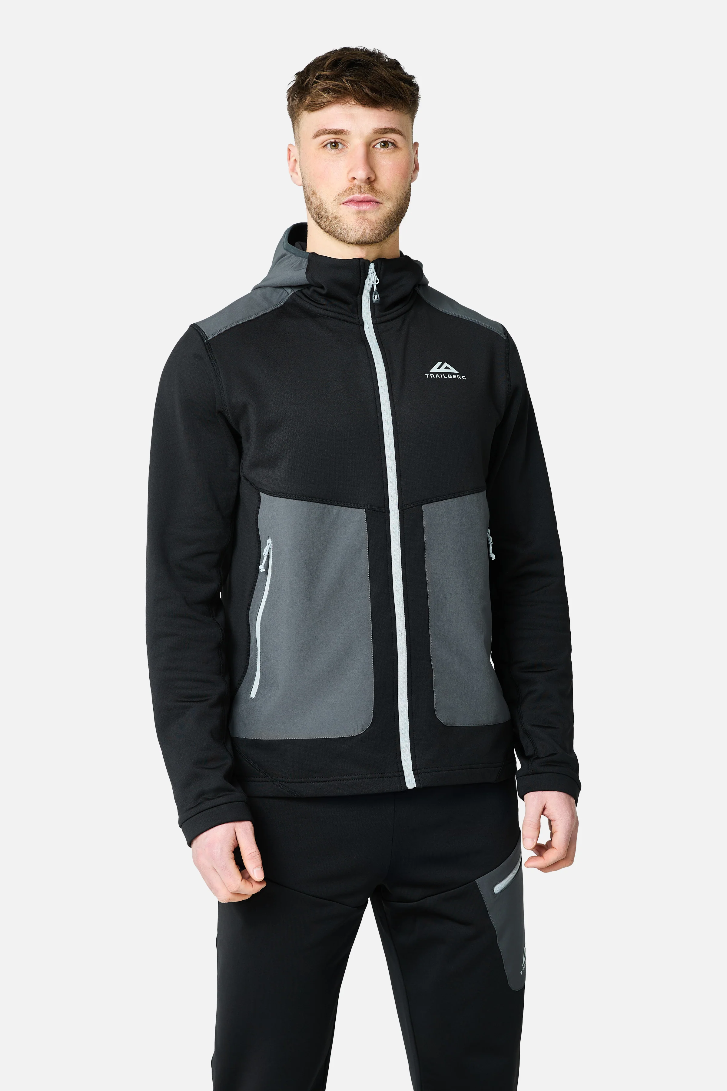 Vale Gridded Fleece Hood - Black/Volcano Grey